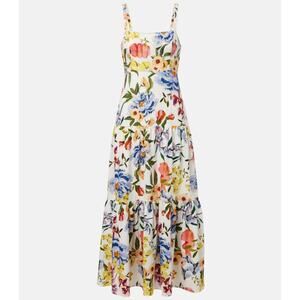 Farm Rio Greek Garden Tiered Linen Blend Maxi Dress Size XL